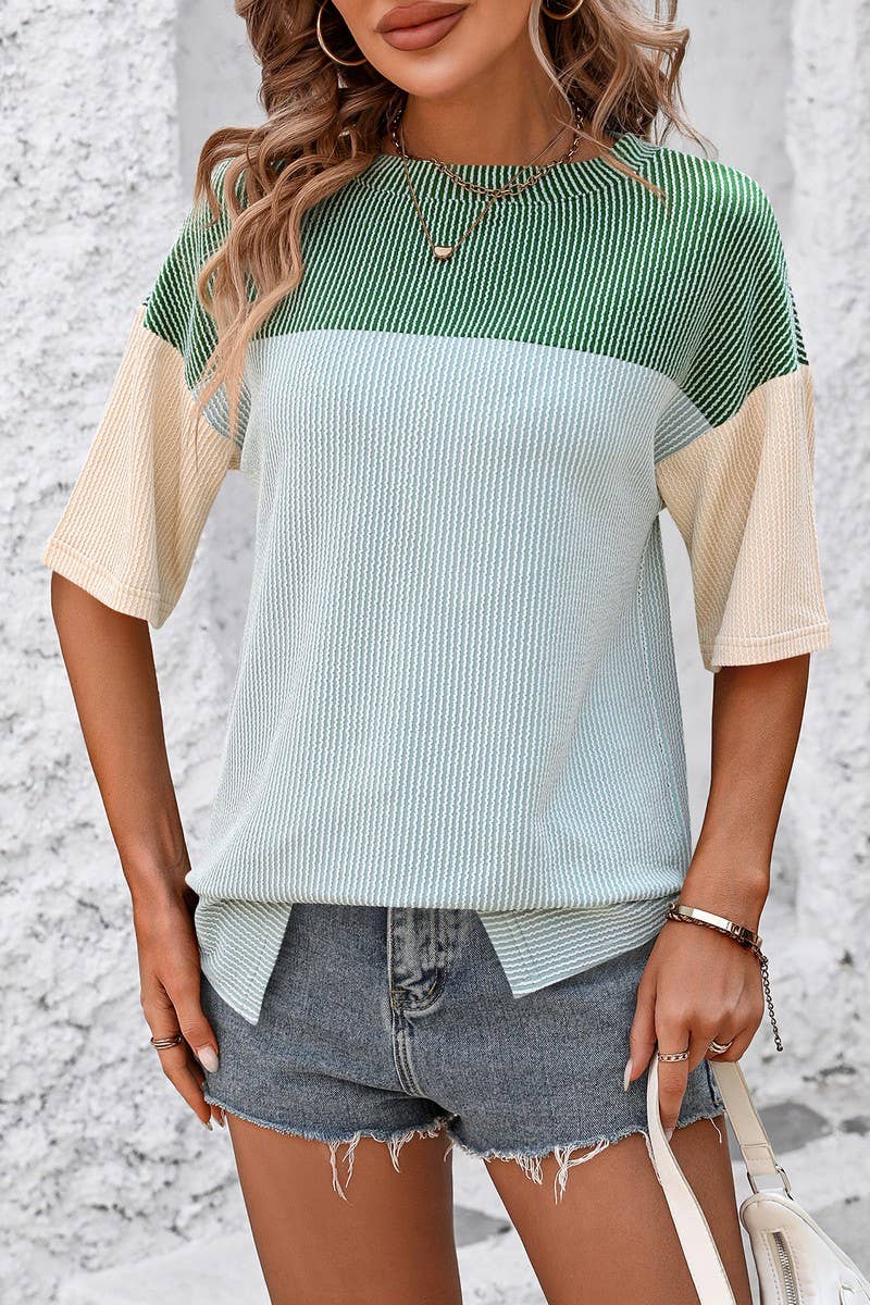 CWTTS1093_COLOR-MATCHING SHORT-SLEEVED LOOSE T-SHIRT