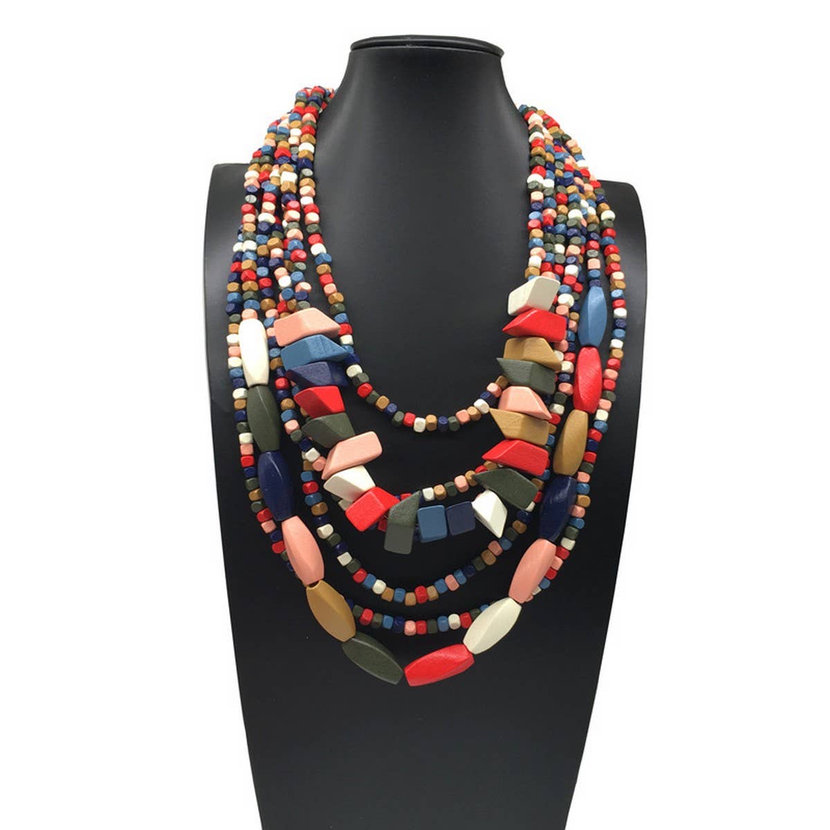 COLORFUL WOODEN MULTI-LAYERED LONG NECKLACE