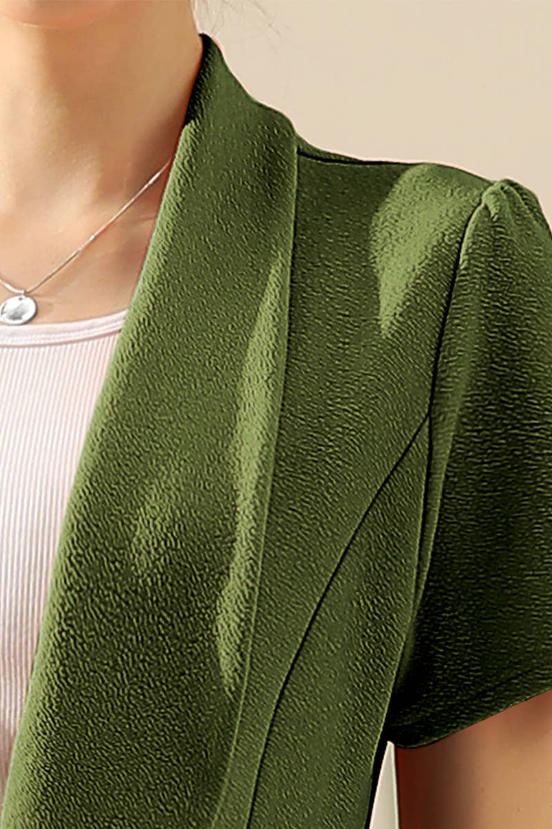 CWOBL095-P_Short Sleeve Open Front Draped Ruffles Blouses