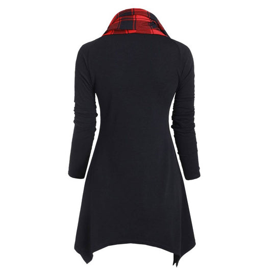 COLOR-MATCHING PLAID DOUBLE-HOODED ARGYLE DRESS