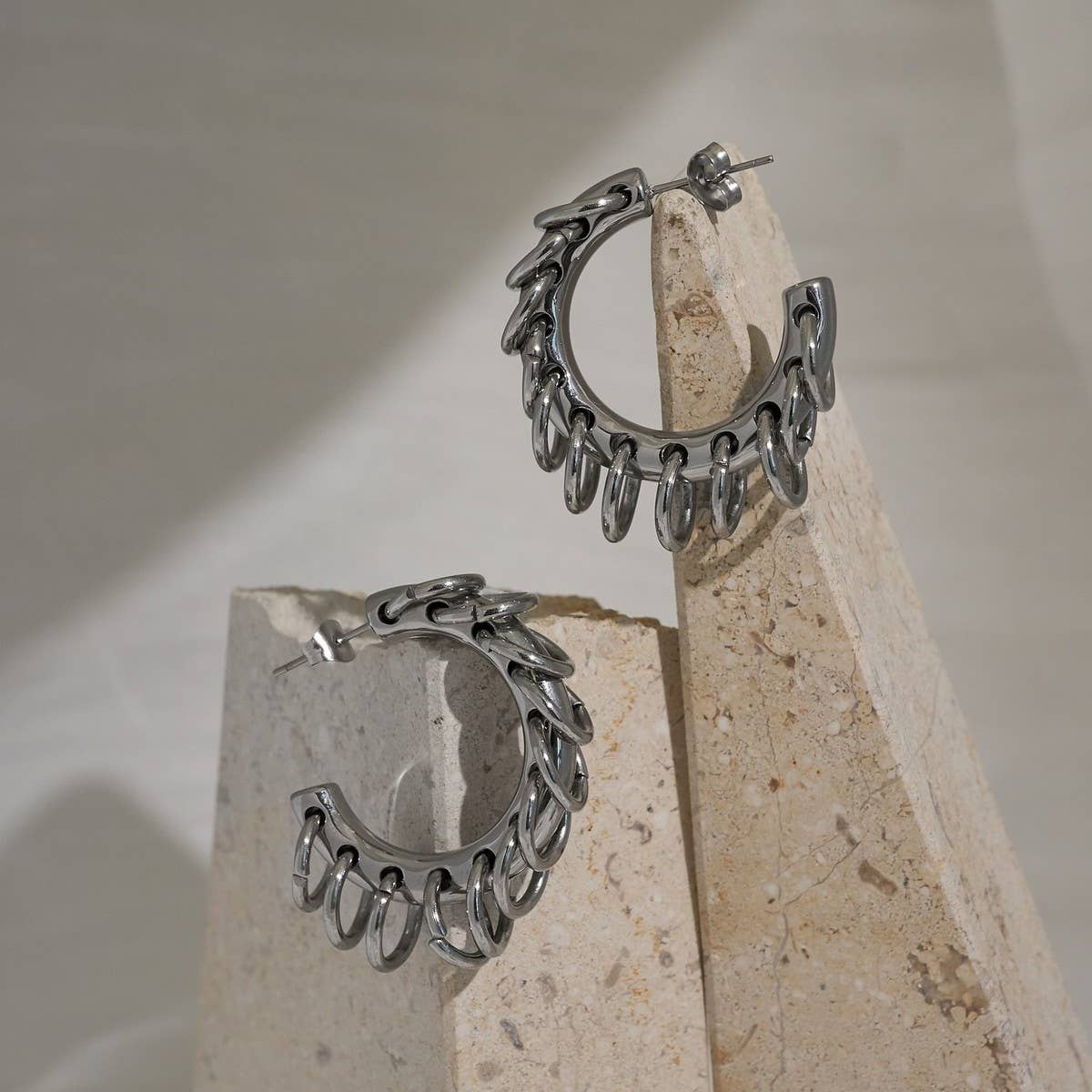 Unique Titanium Chain Link Earrings in Gold Silver