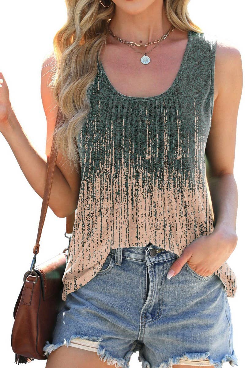 CWTTSL0309_SUMMER ROUND NECK TIE-DYE SLEEVELESS T-SHIRT