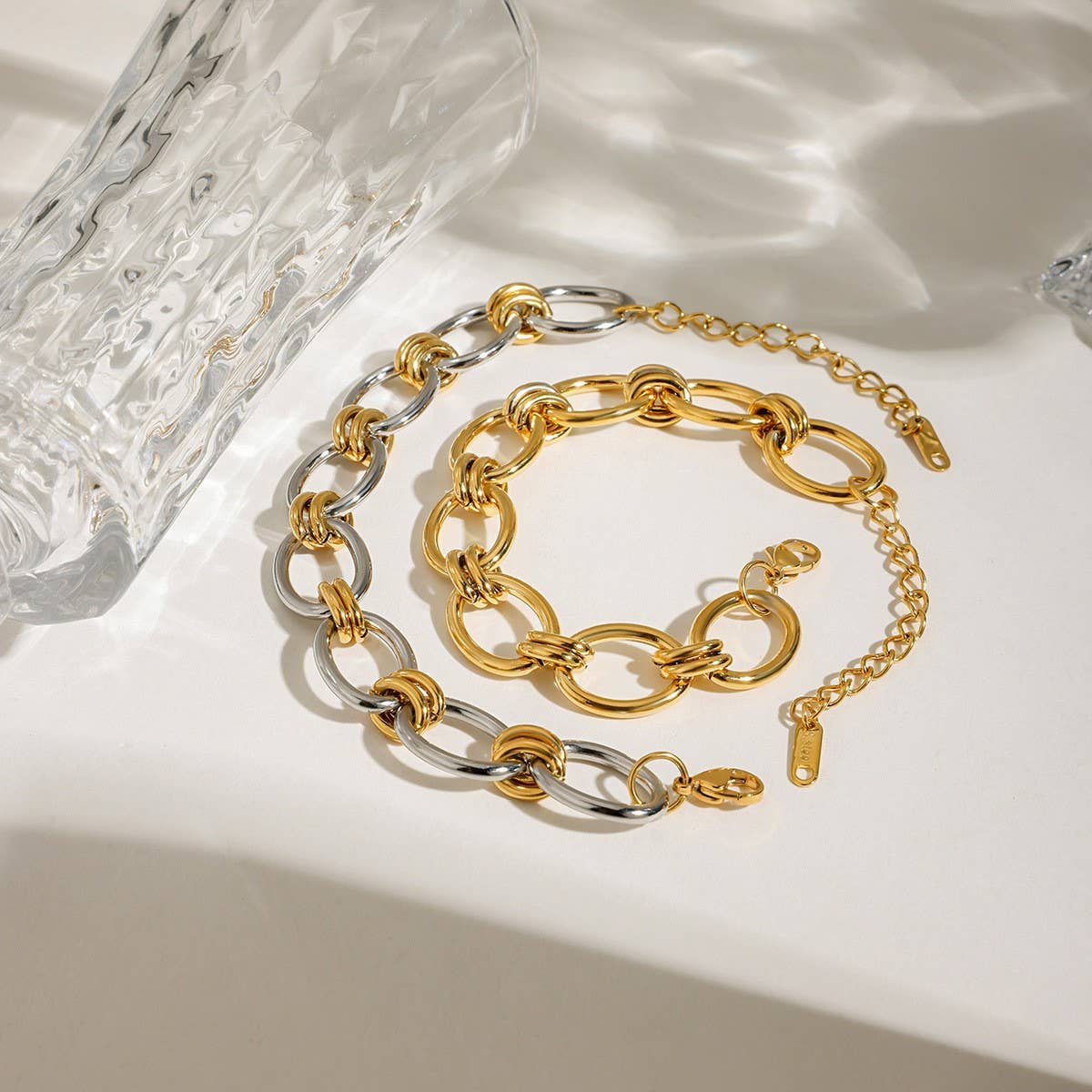 18K Gold & Silver Chunky Chain Bracelet Steel_CWAJE4651