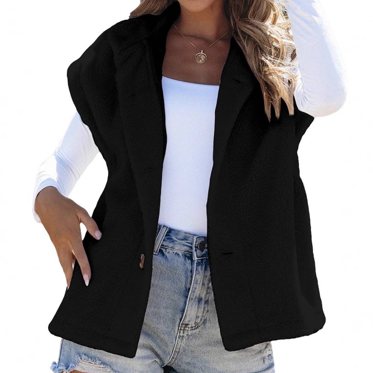 CASUAL SOLID COLOR SINGLE-BREASTED PLUSH VEST