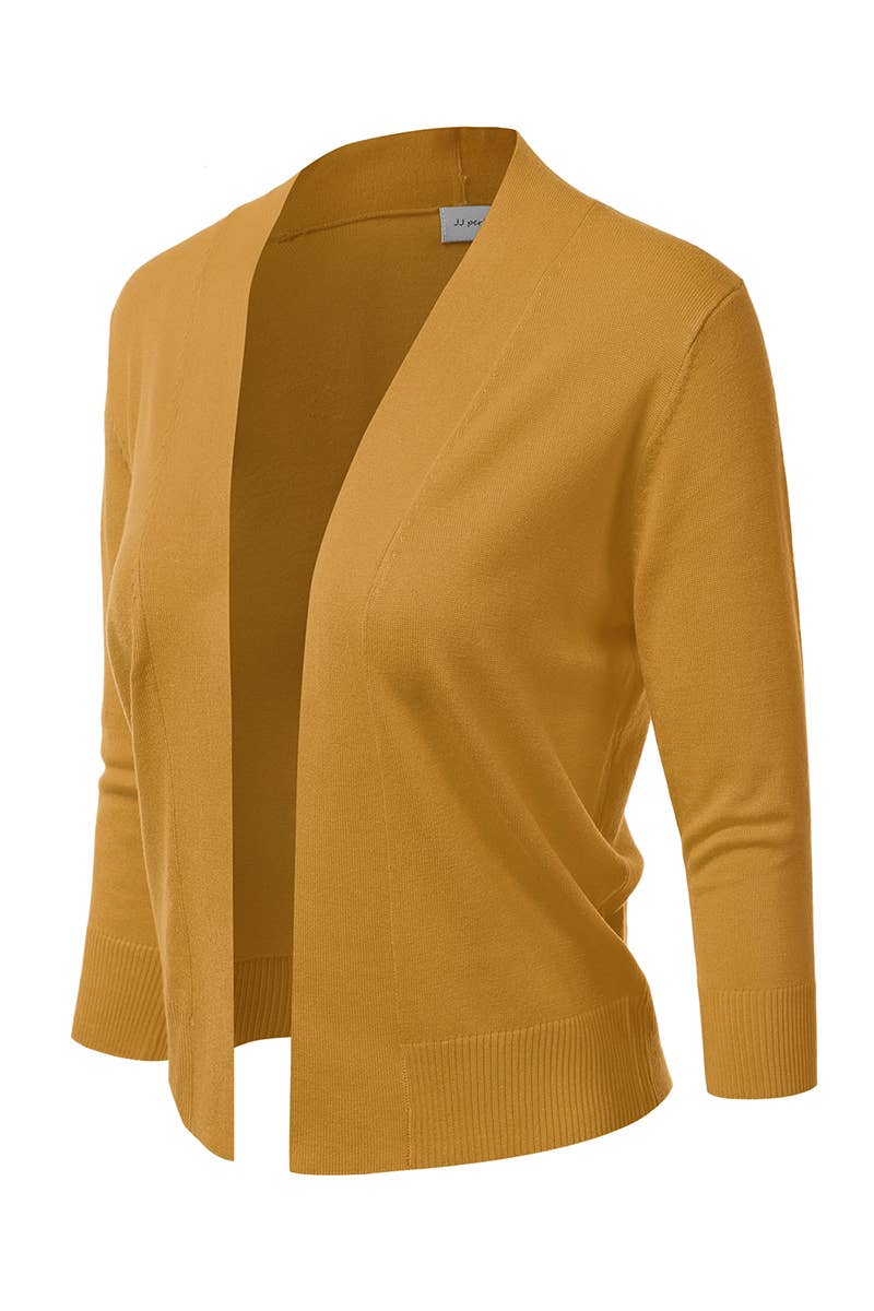 AWOCAS074_Basic 3/4 Sleeve Open Front Cropped Cardigan