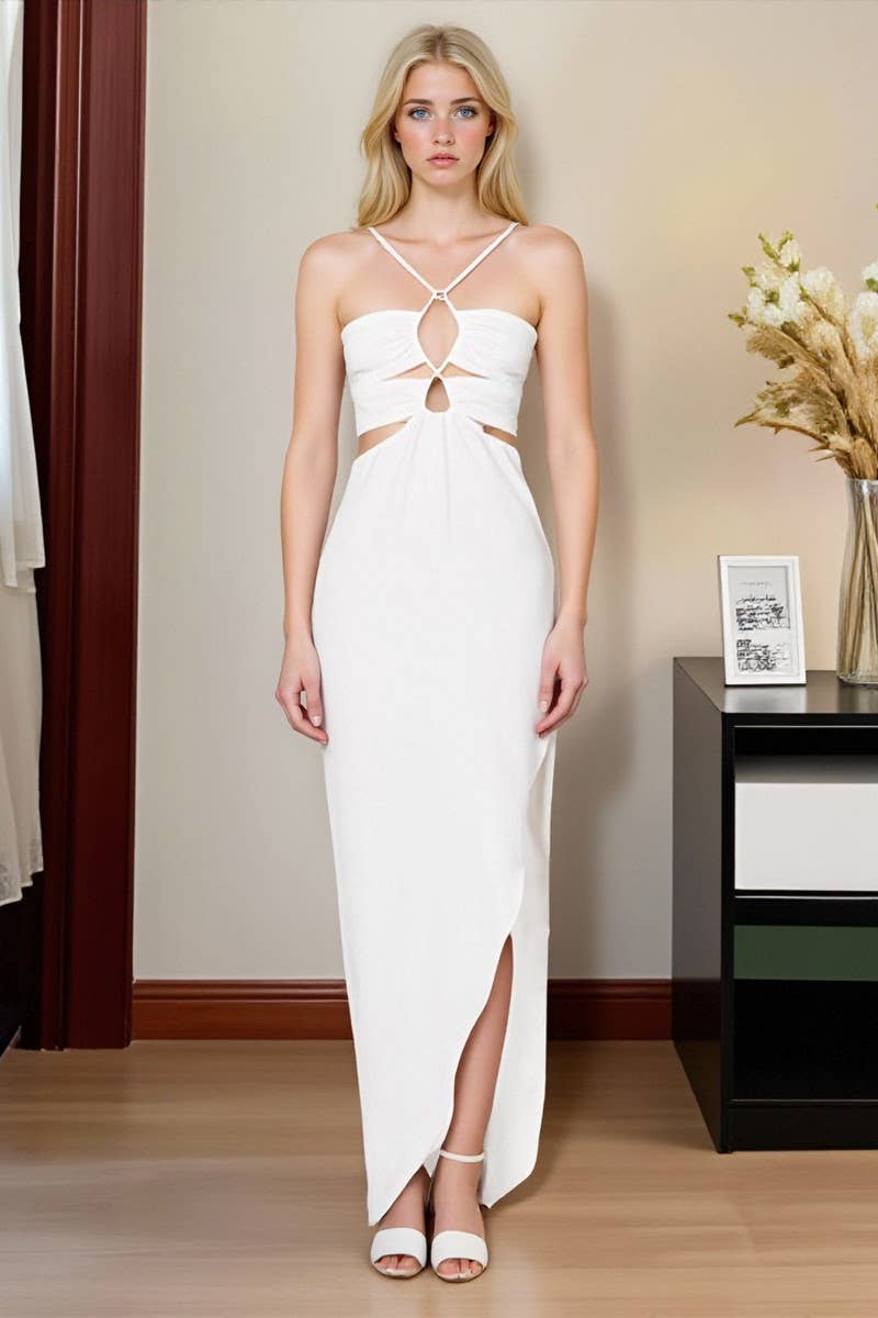 CWDMD01077_SEXY BACKLESS SLIT TIGHT HALTER NECK DRESS