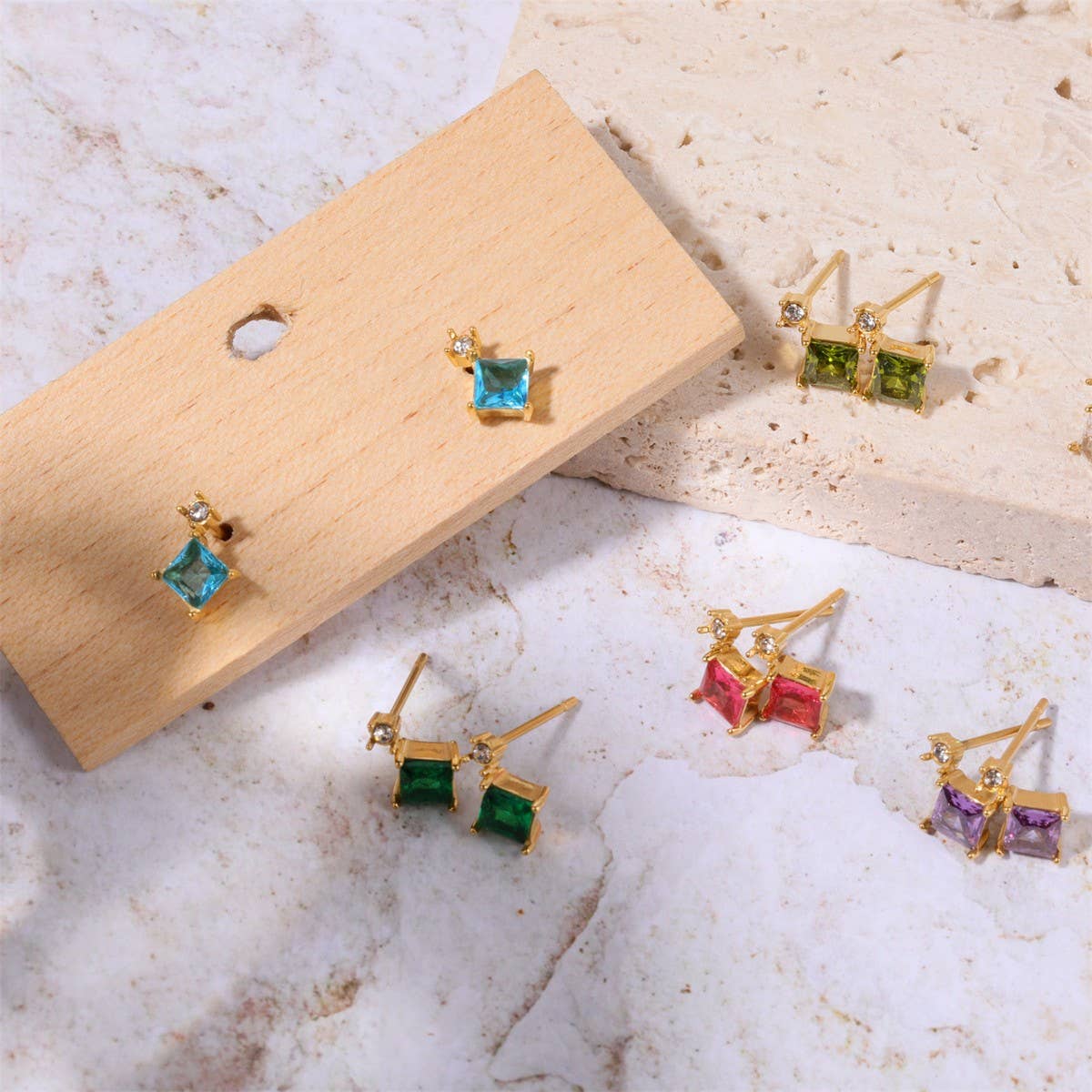 Simple opal zircon small bone stud earrings_CWMM5717