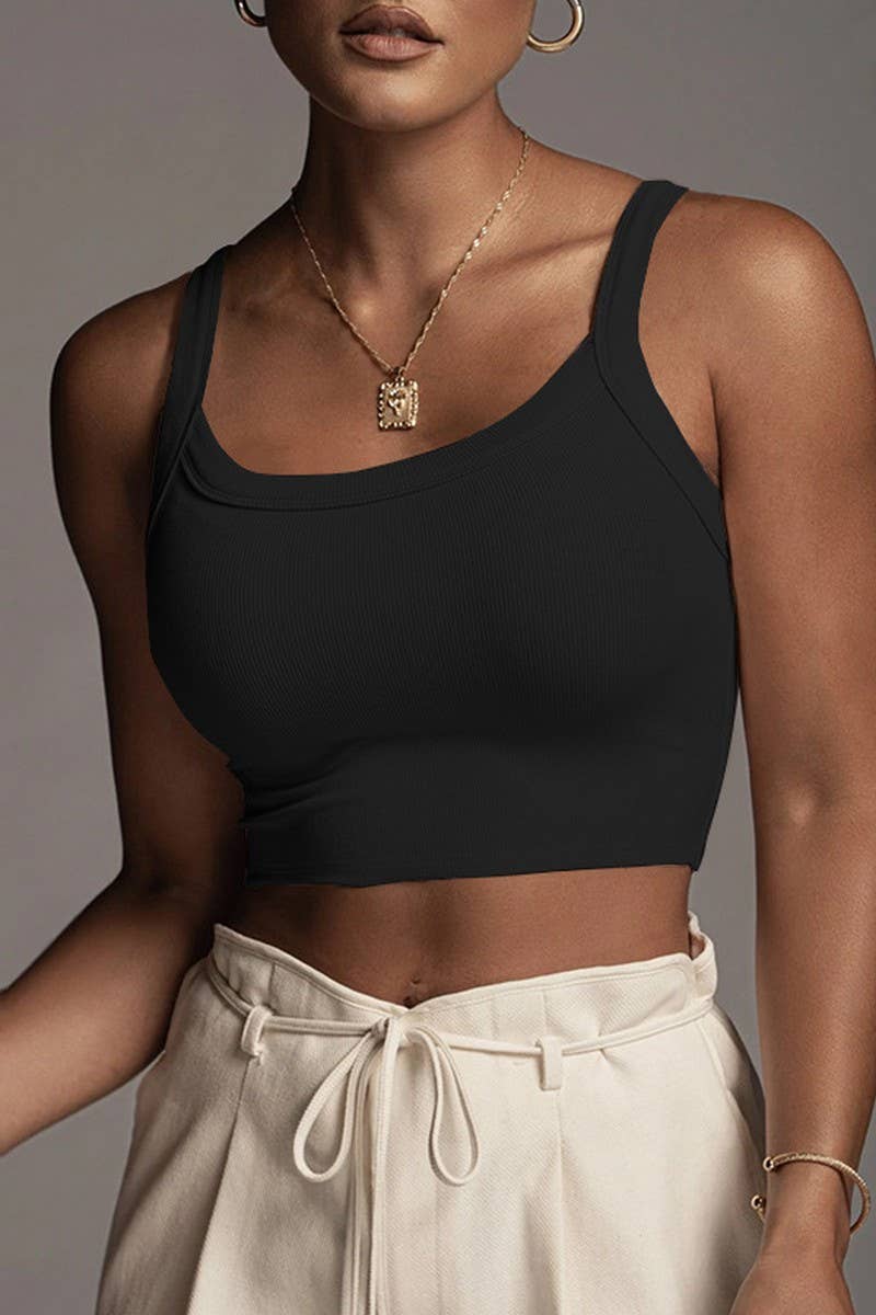 CWTTK0821_CROPPED NAVEL-BARING RIBBED KNITTED CAMISOLE TOP