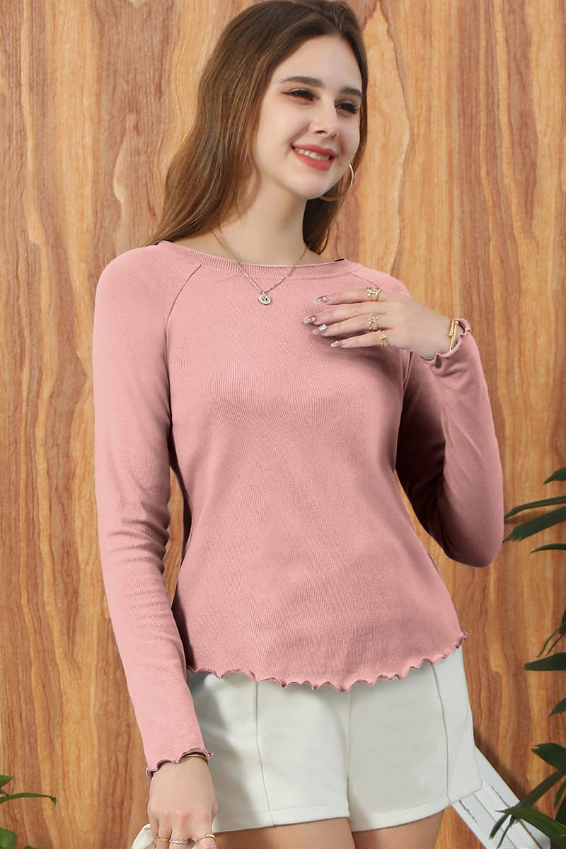 CWTTL1005_TRIM HEM ROUND NECK RAGLAN SLEEVE TUNIC LOOSE TOP