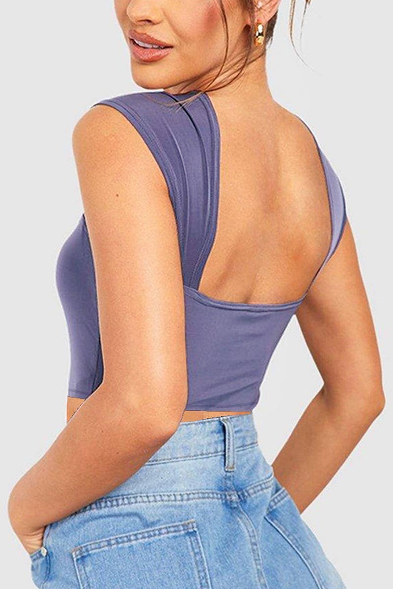 CWTTK0841_SLIM FIT NAVEL-EXPOSED SLEEVELESS TANK TOP