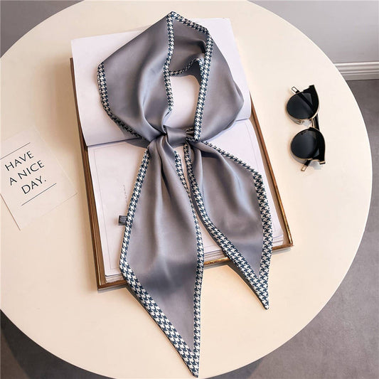 NARROW RIBBON ANGLED PRINTED SILK  HEAD SCARF