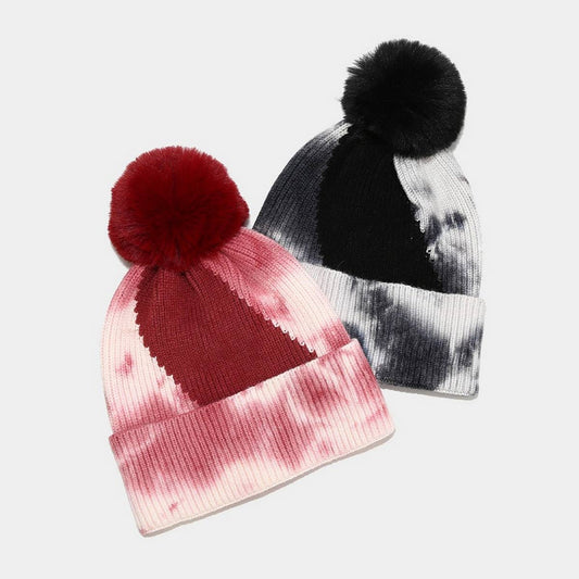 NEW TIE-DYE POM-POM KNITTED HAT_CWAH1619
