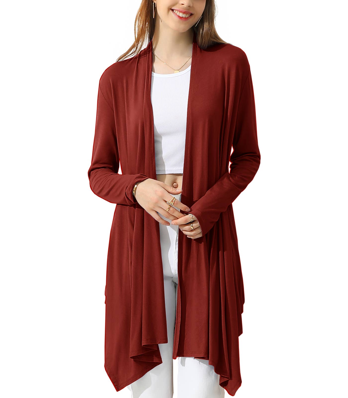 AWTL073_Long Sleeve Casual Open Front Long Cardigan