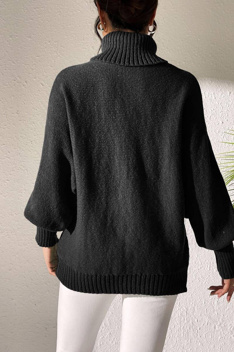 CWOCO00193_WOMEN TURTLENECK SOLID KNIT SWEATER WITH CROCHET