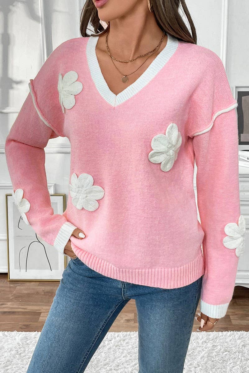 CWOSWL5862_VALENTINE'S DAY V-NECK APPLIQUE SWEATER
