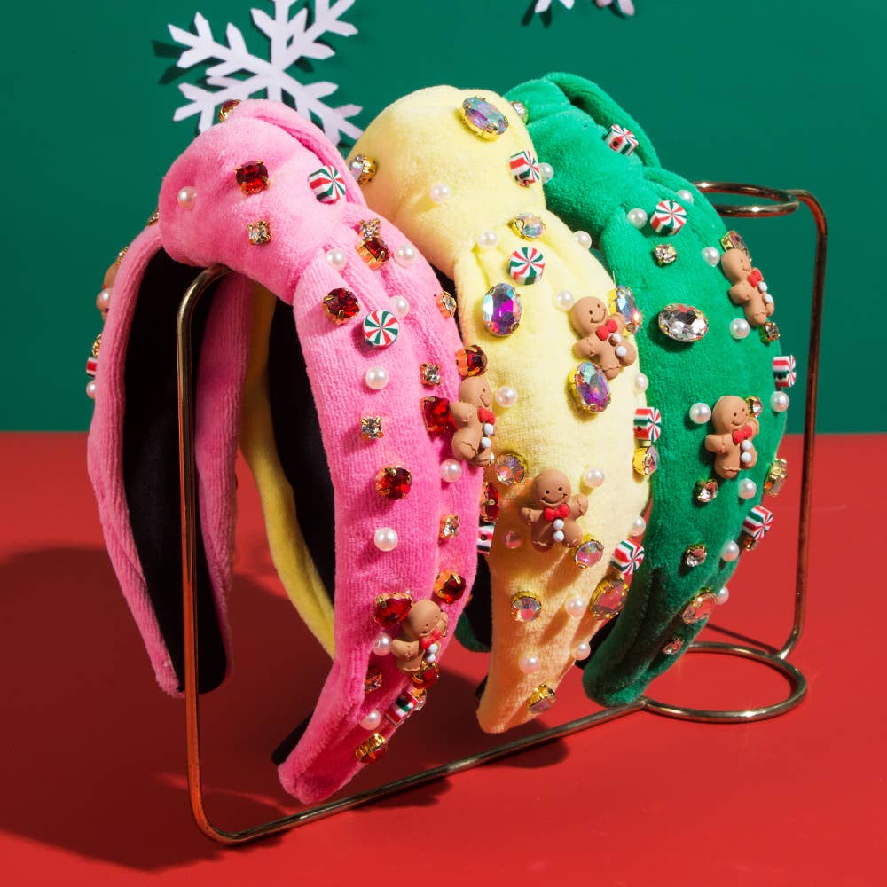 CHRISTMAS HEADBAND CANDY FLANNEL GINGERBREAD MAN