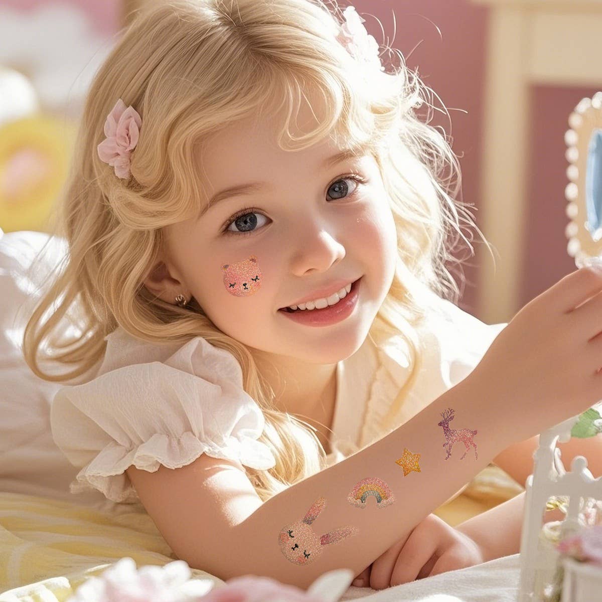 Kids Glitter Tattoo Stickers Bear Butterfly Stars