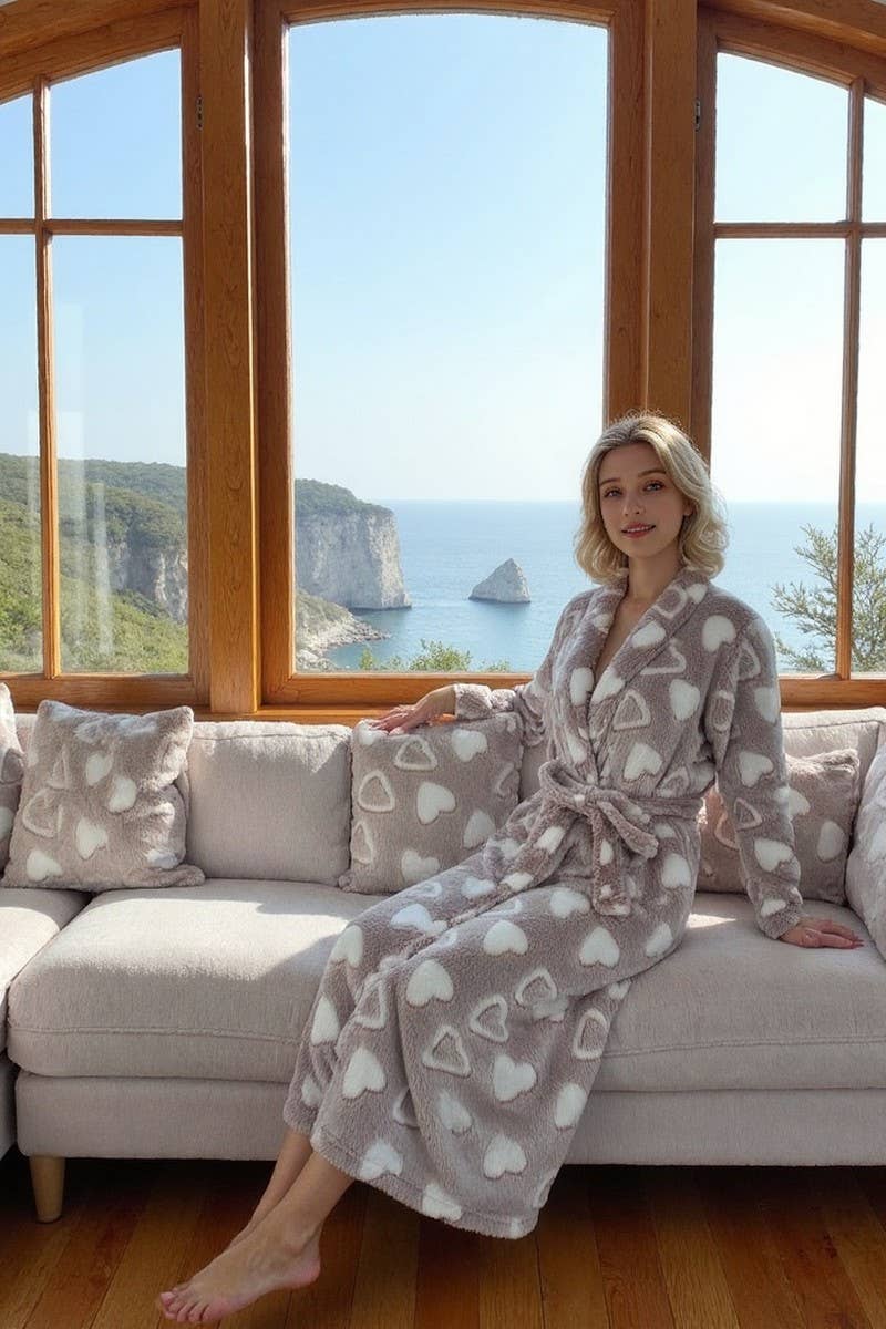 CWSPJ0423_FLANNEL BELTED LOOSE LOUNGEWEAR ROBE