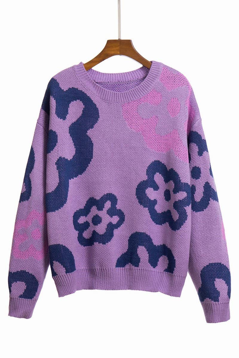 CWOSWL6861_AUTUMN AND WINTER LOOSE FLOWER KNITTED SWEATER