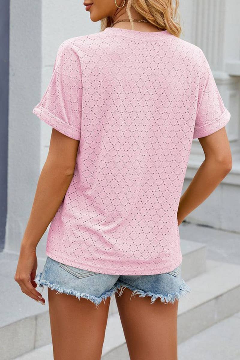 CWTTS1349_SUMMER NEW V-NECK BUTTON SHORT-SLEEVED T-SHIRT