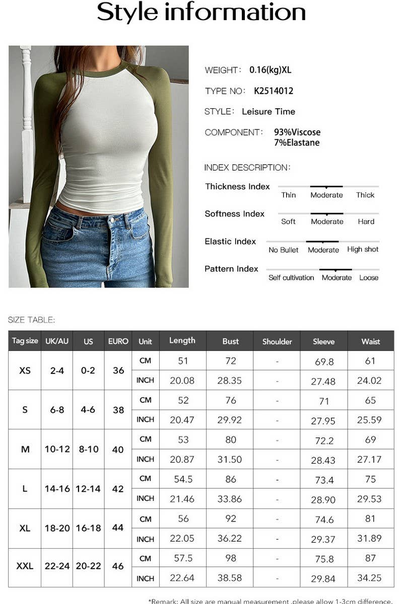 CWTTL2026_SEXY ROUND NECK CONTRAST COLOR LONG SLEEVE T-SHIRT