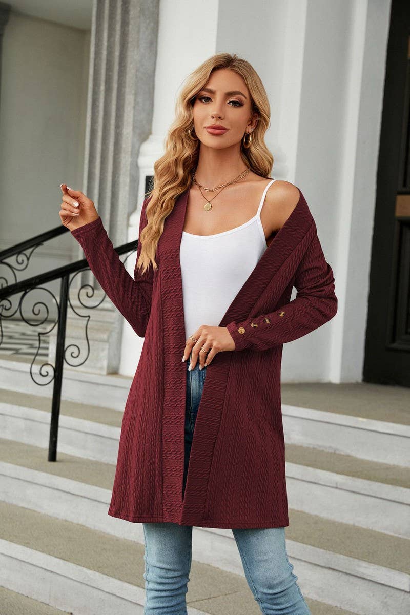 CWOCAL1937_SOLID COLOR BUTTON LONG SLEEVE CARDIGAN COATS