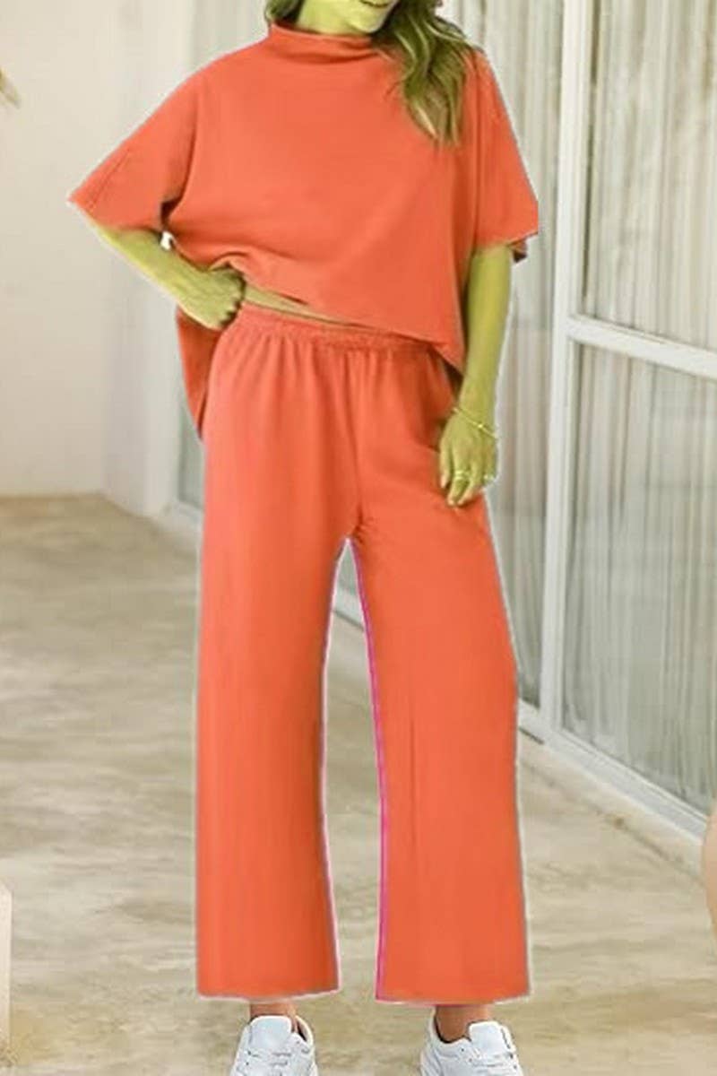 CWSTB1607_HIGH COLLAR BAT TOP NINE CROPPED PANTS SET