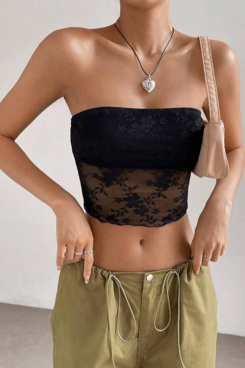 CWTTSL0433_LACE TUBE TOP ALL-MATCH SEXY WRAP TOP