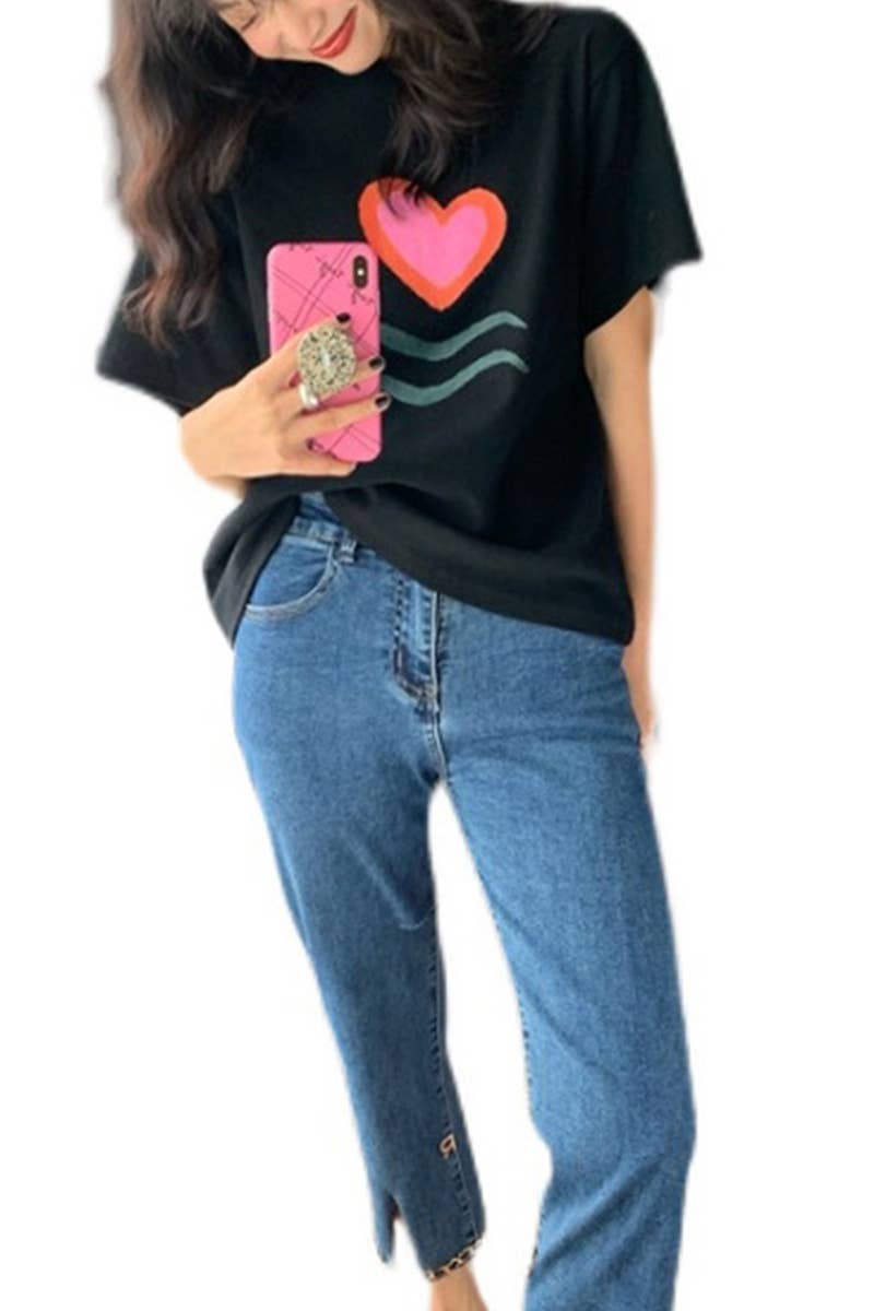 CWTTS0983_LOOSE LOVE HEART PRINT T SHIRT