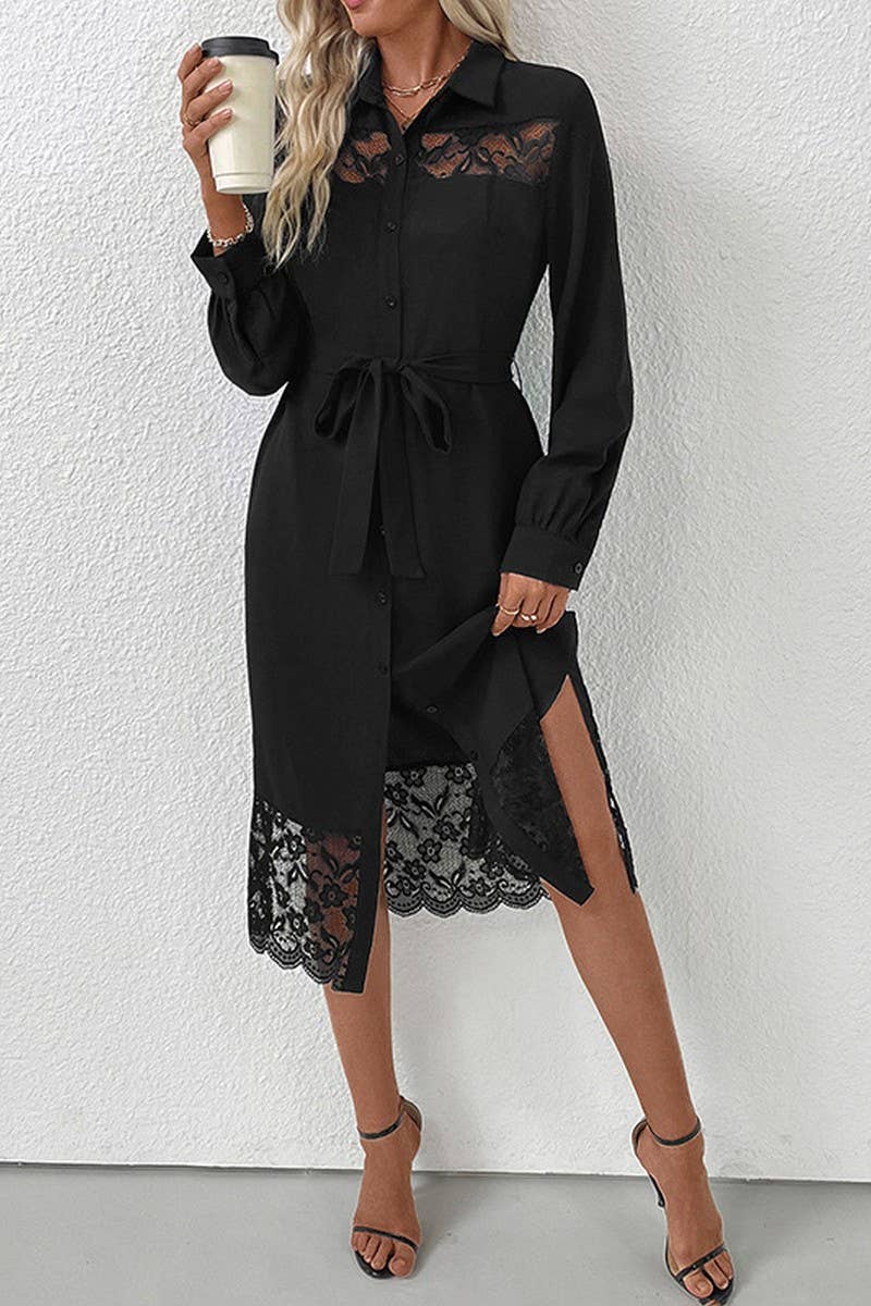 CWDMD01048_LACE PANEL LONG SLEEVE SHIRT MIDI DRESS