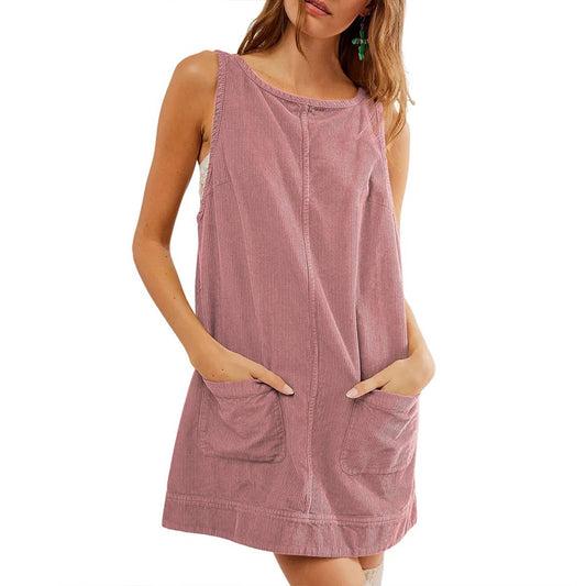 CASUAL CORDUROY SLEEVELESS TANK DRESS