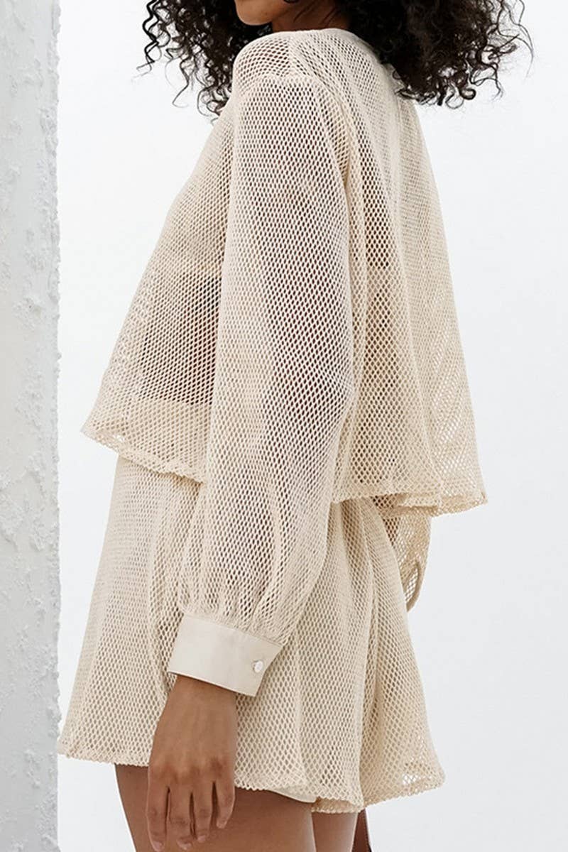 CWSTB346_PURE COTTON SEE-THROUGH LONG-SLEEVED SHORTS SUIT