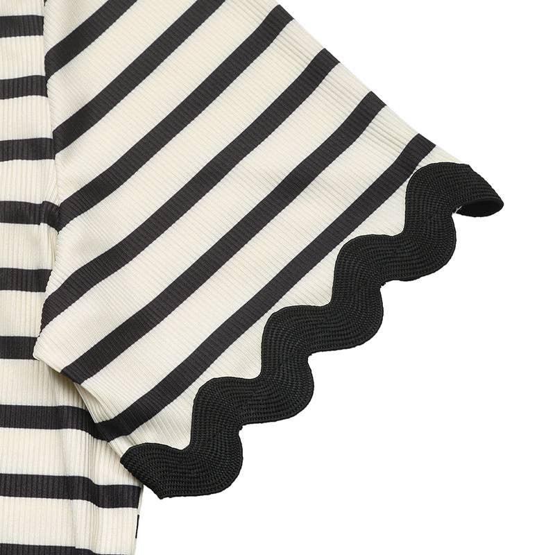 Casual striped and lace patchwork two-piece set