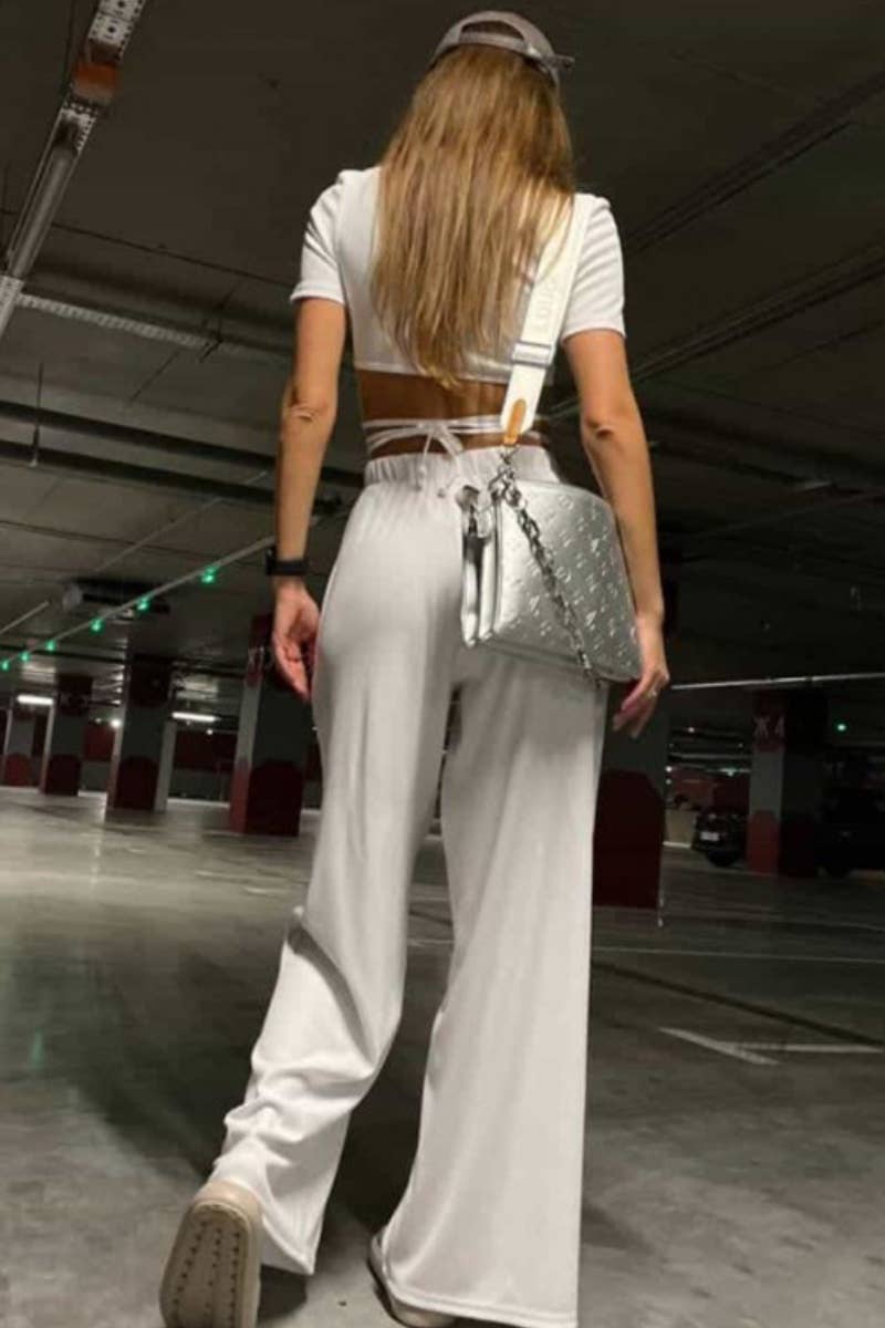 CWSS0517_SEXY CROP STRAP SHORT SLEEVE TOP AND PANTS SUIT