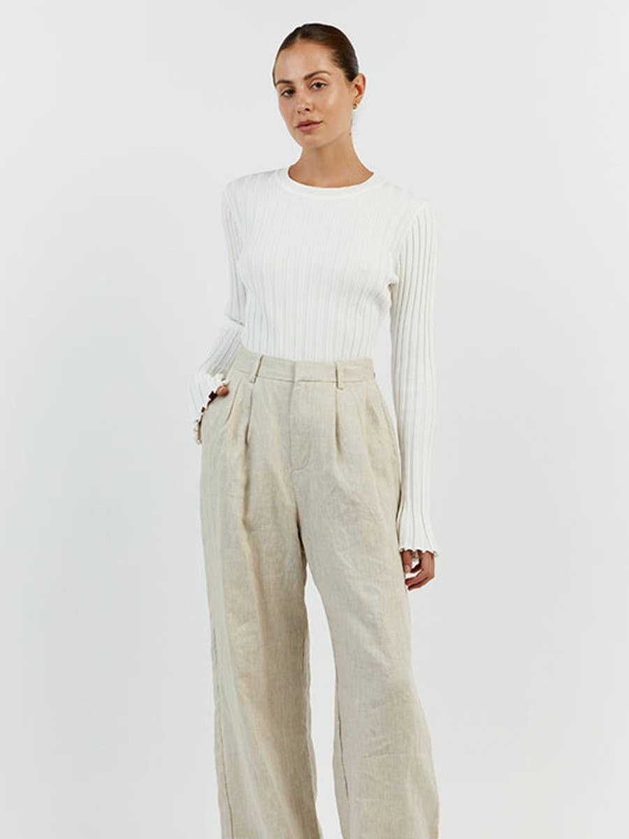 CREW NECK KNIT SWEATER LONG SLEEVE PIT STRIPE