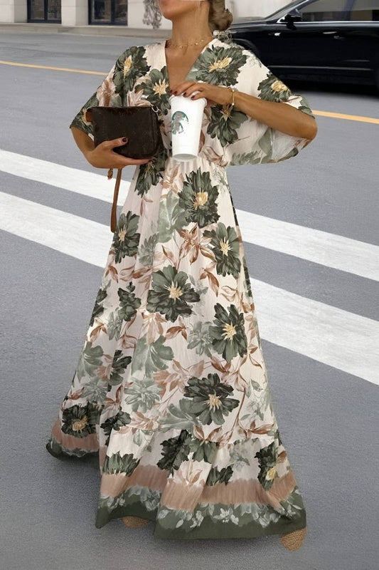 CWDMD6494_VINTAGE FLORAL V-NECK BELTED MAXI DRESS