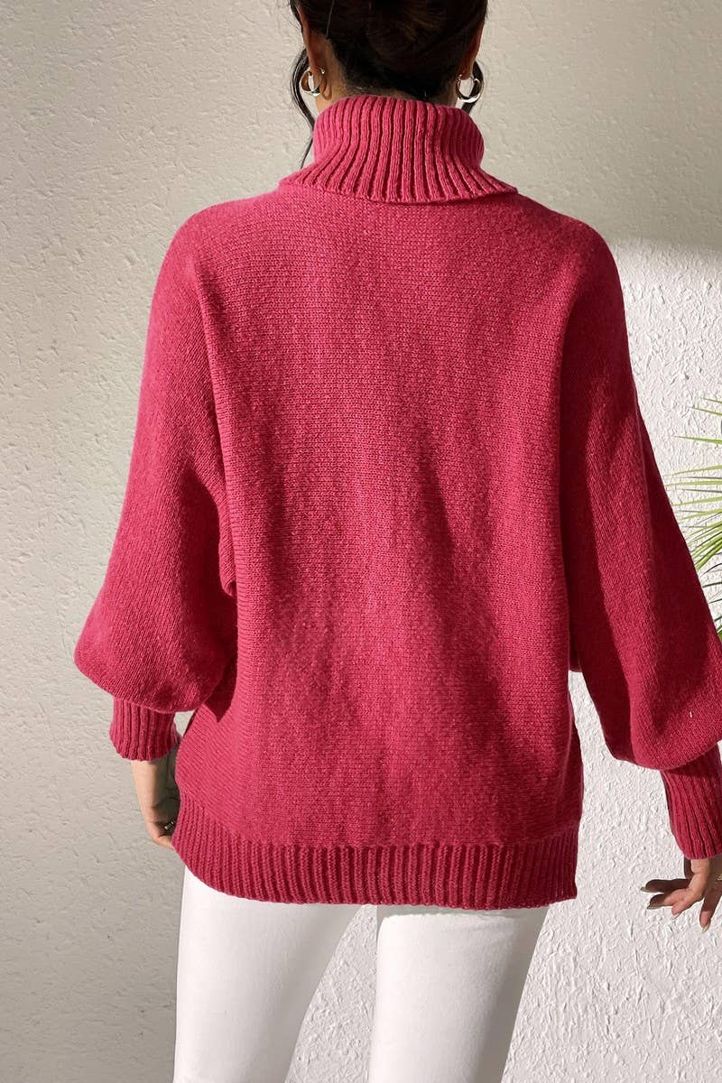 CWOCO00193_WOMEN TURTLENECK SOLID KNIT SWEATER WITH CROCHET