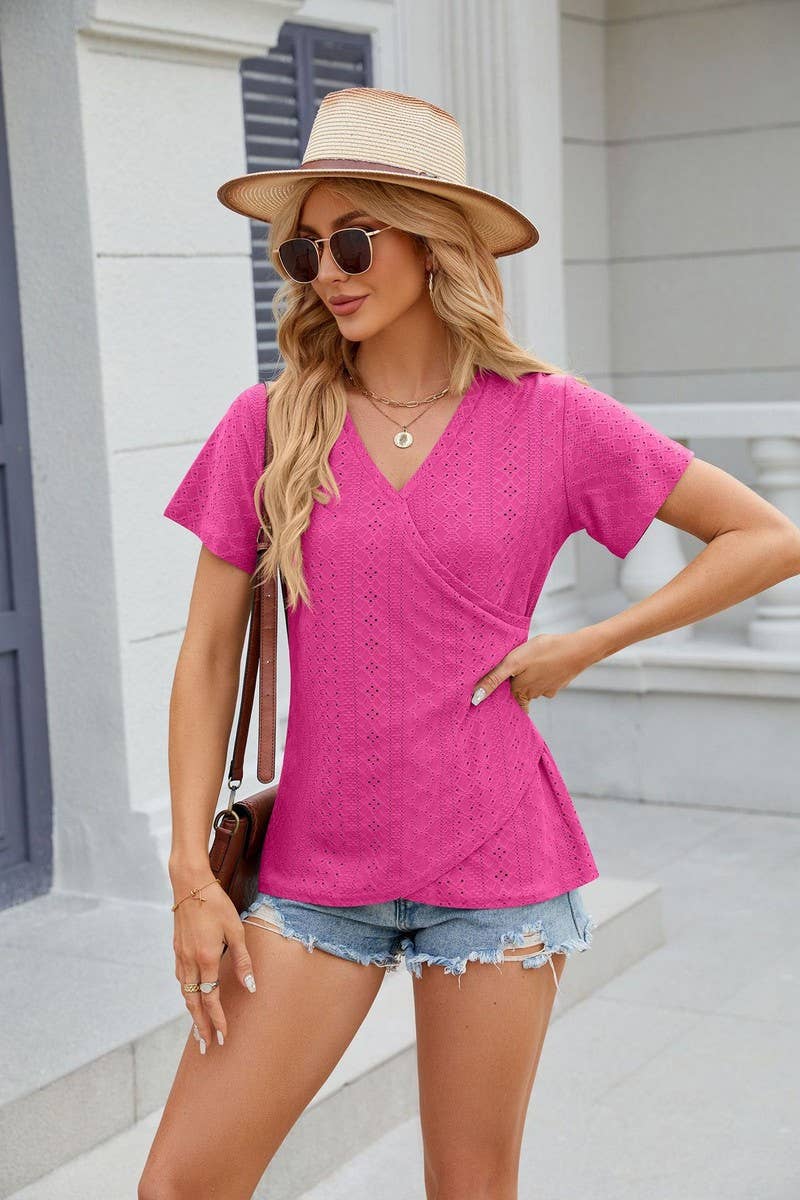 CWTTS0847_V-Neck Short Sleeve Knit Top