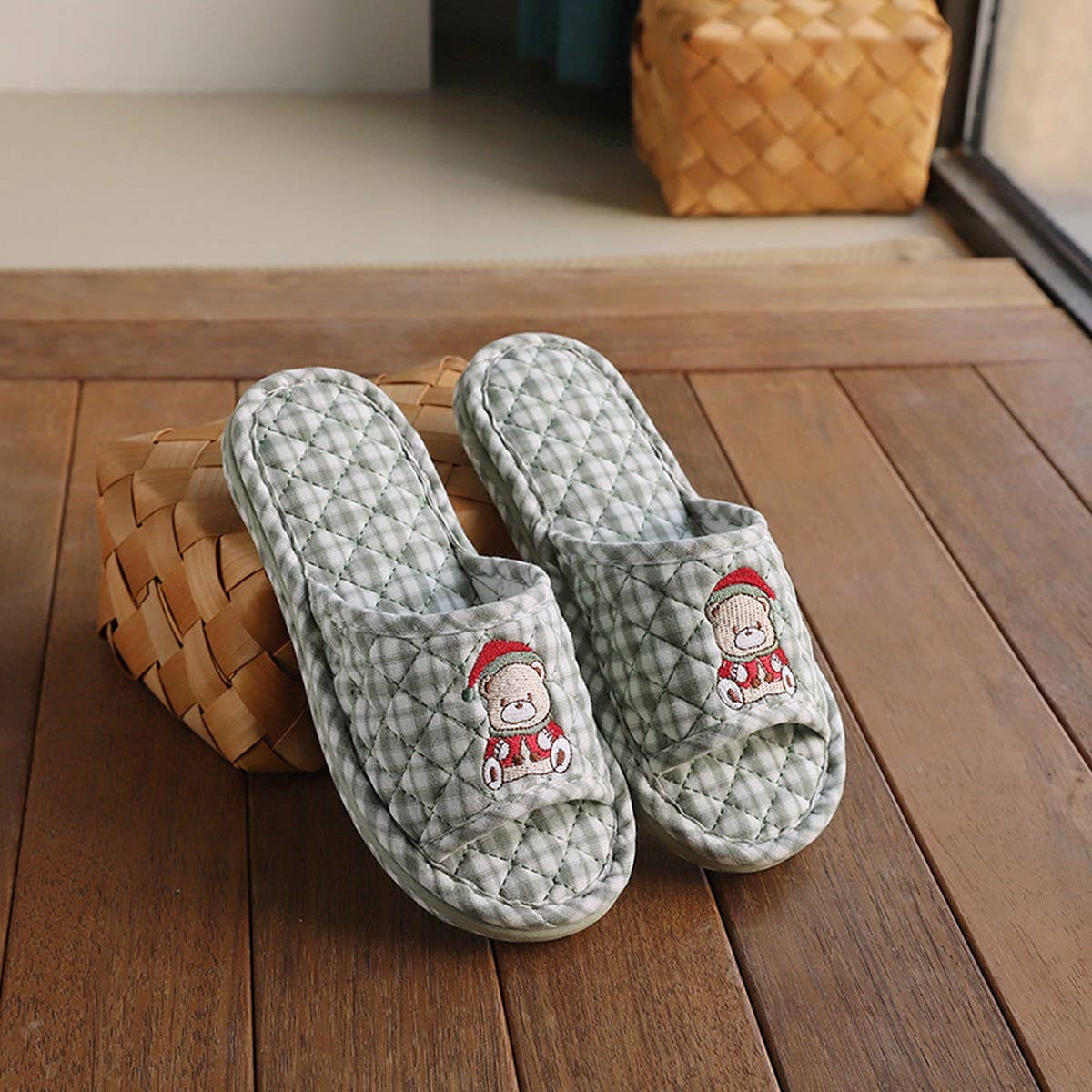 Cute Bear Cotton Slippers with Thick Sole