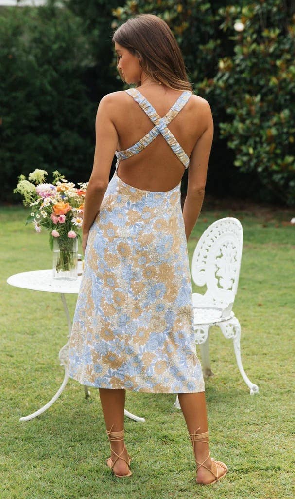 BACK CROSS WAIST HALTER SEXY LONG DRESS
