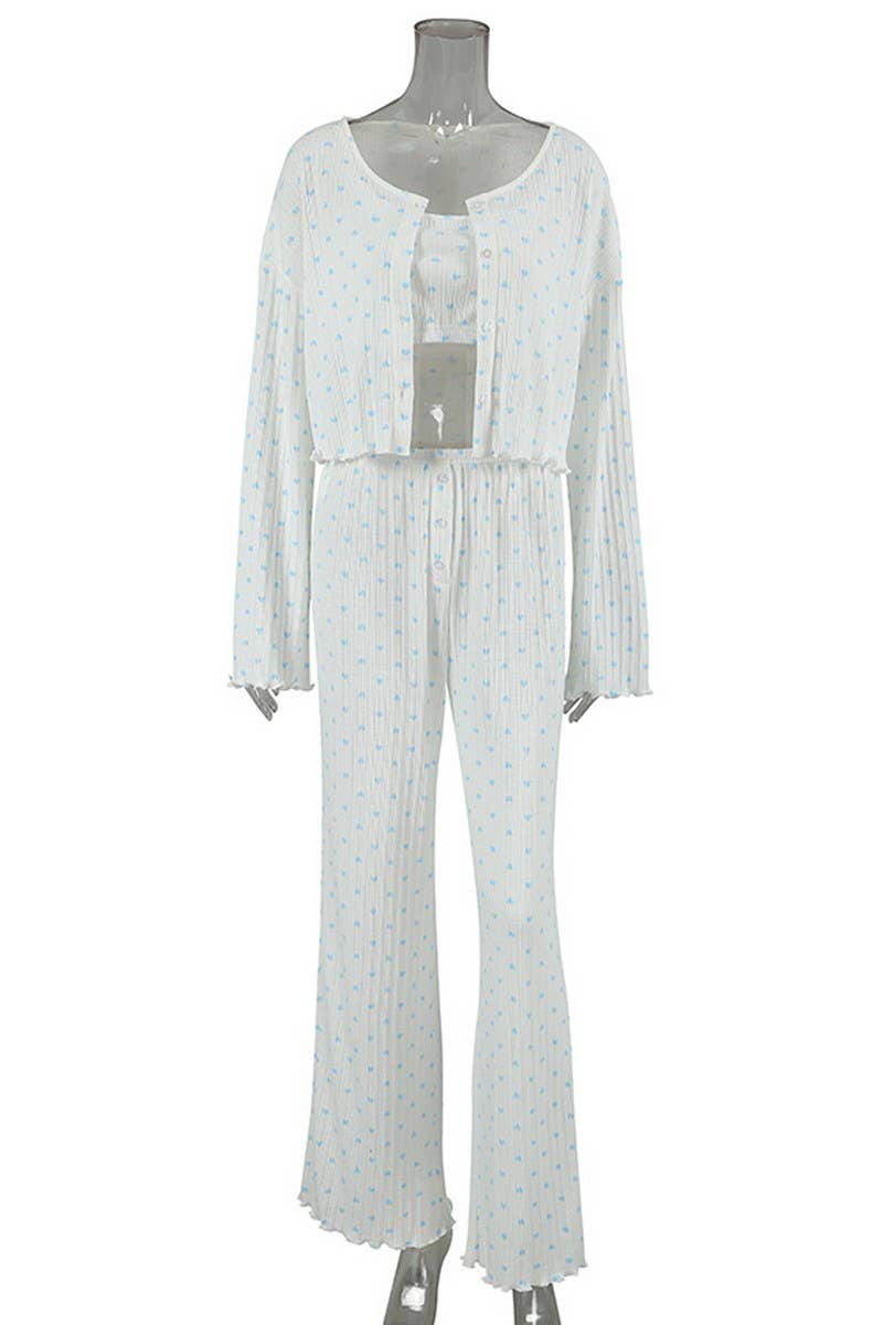 CWSPJ00525_KNIT HEART PAJAMA SET WOMEN 3 PIECE LOUNGEWEAR