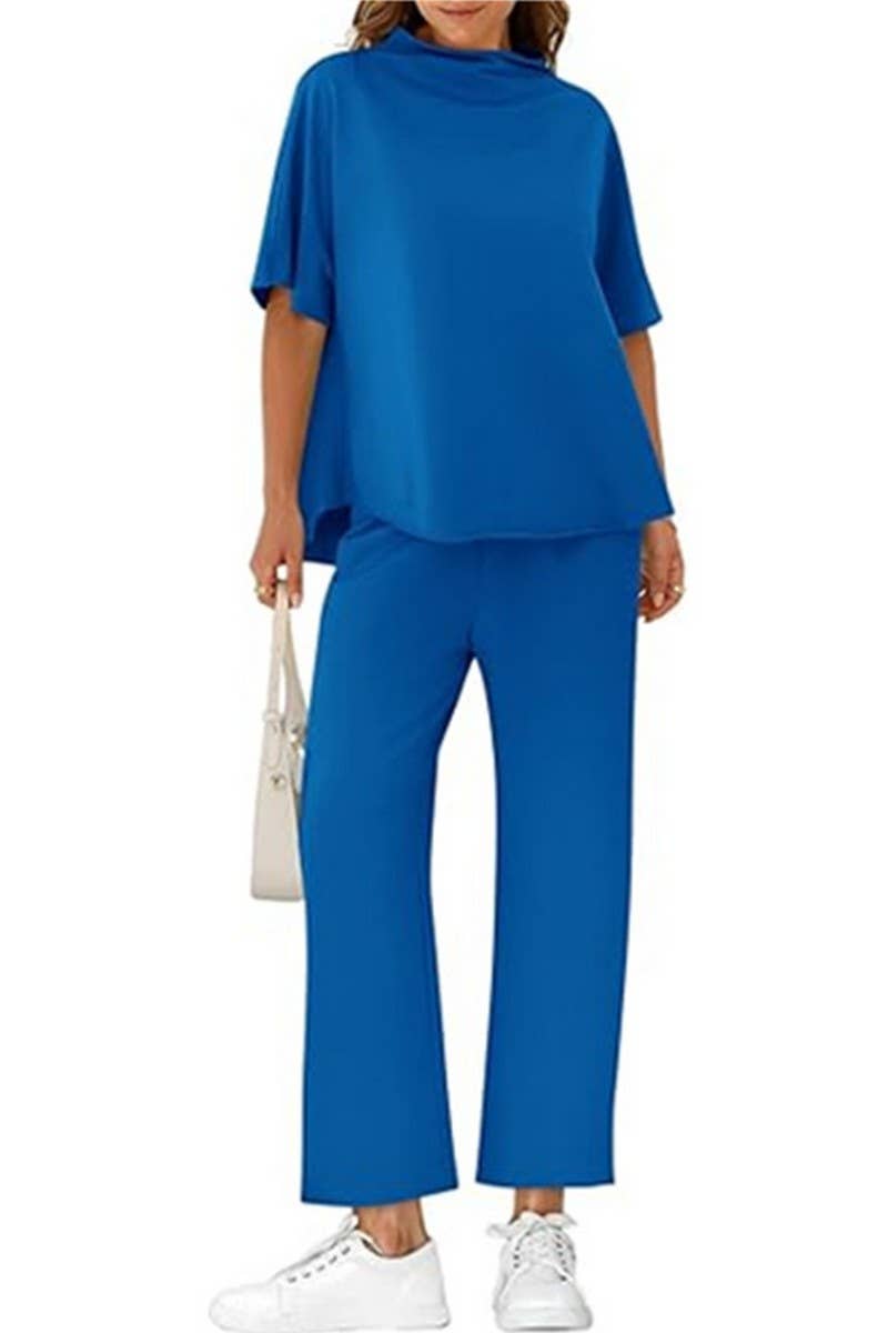 CWSTB1607_HIGH COLLAR BAT TOP NINE CROPPED PANTS SET