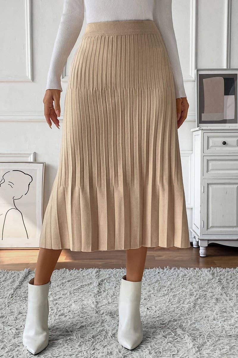 CWBMS0196_SOLID COLOR TEMPERAMENT PLEATED SKIRT