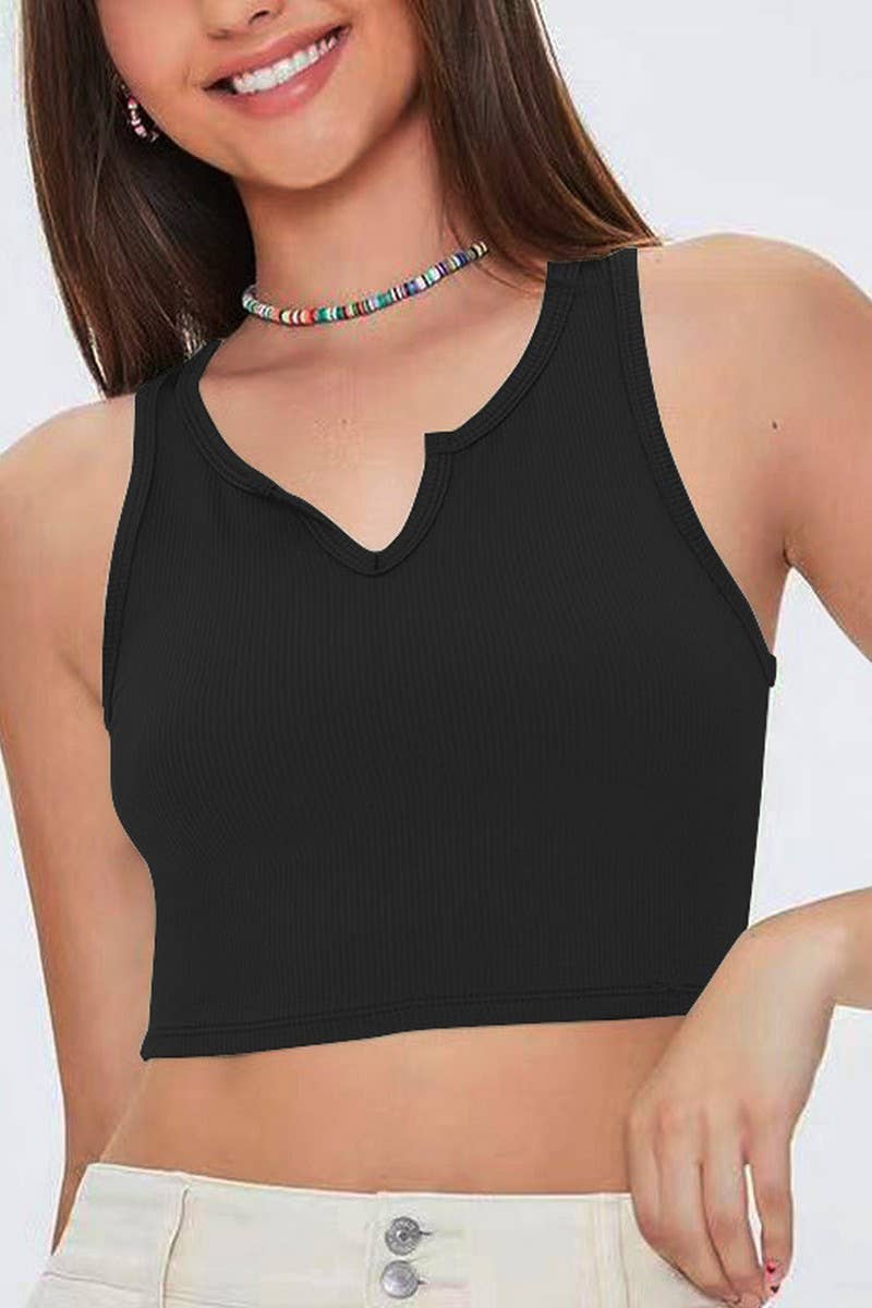 CWTTK0839_V-NECK RIBBED RACER-BACK SLEEVELESS TANK TOP