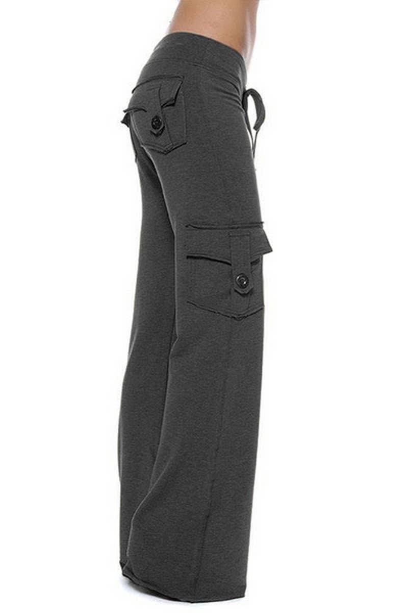 CWBLP1837_FASHION ELASTIC WAIST BUTTON POCKET YOGA PANTS