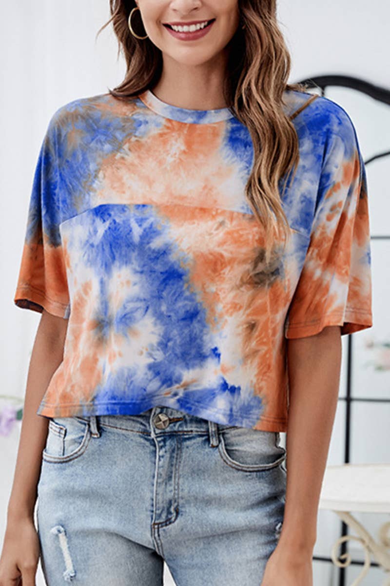 CWTTS1426_SUMMER LOOSE CASUAL TIE-DYE PATCHWORK TOP