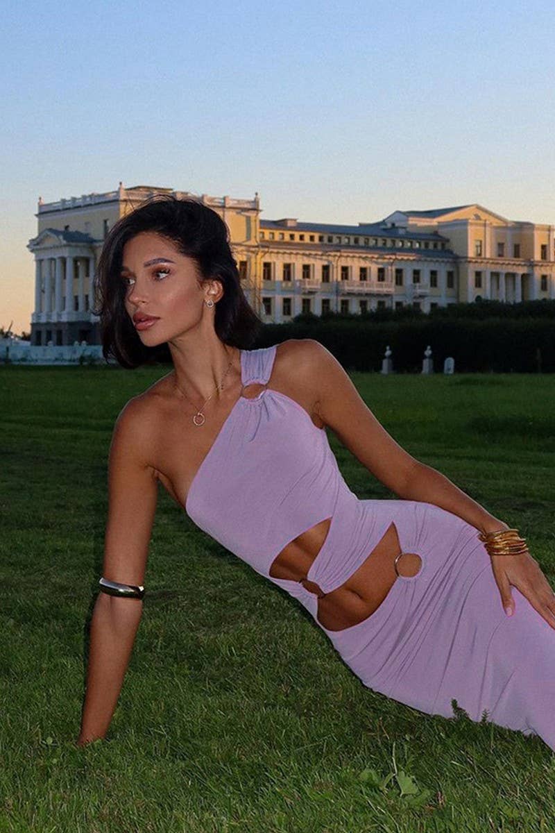 CWSS1283_OFF-THE-SHOULDER PATCHWORK FAUX TWO-PIECE SLIT DRES