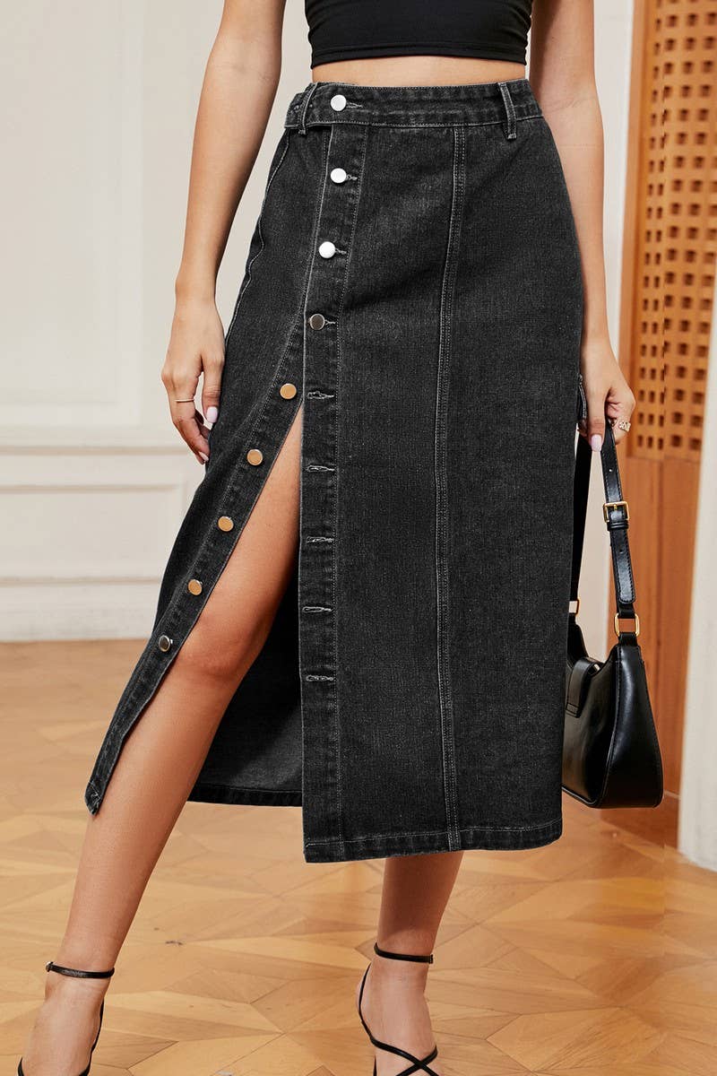 CWJSK00227_TRENDY HALF ELASTIC WAIST DENIM CARGO SKIRT