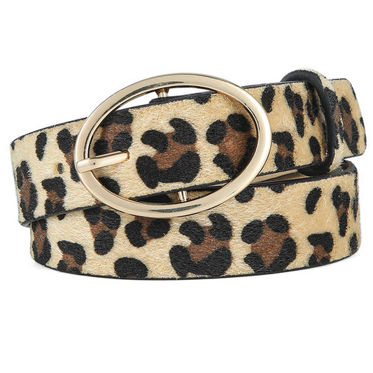LEOPARD PRINT PU LEATHER BELT WITH ROUND BUCKLE