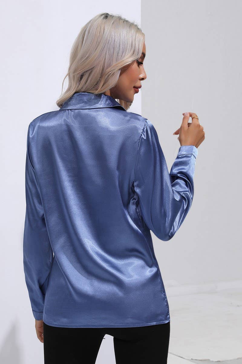 CWTBLL0692_Button Down Silky Satin Long Sleeve Top